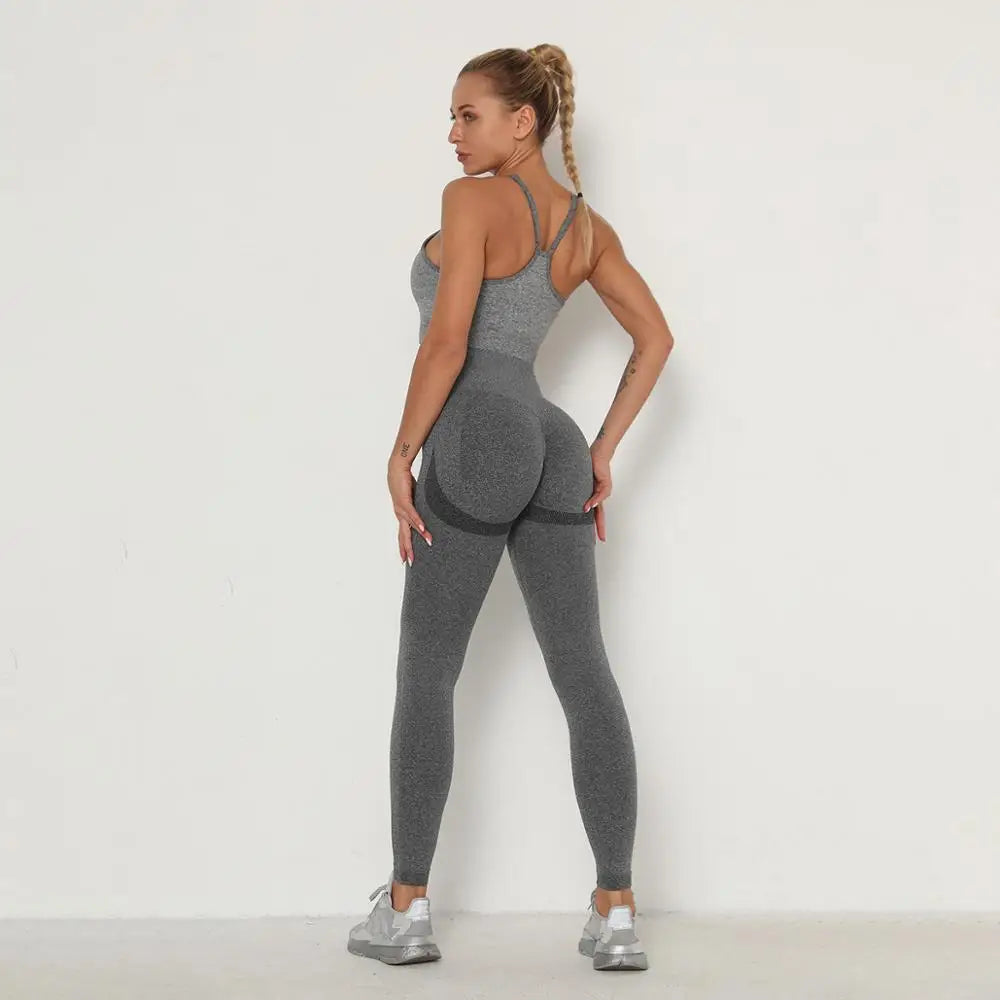 Seamless Women Gym Set Long Sleeve Top Belly Control High Waist Sport Leggings Gym Clothes Girls Tracksuit Sport Suit Sportwear