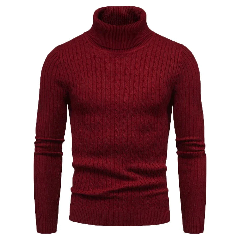 Autumn and Winter Turtleneck Warm Fashion Solid Color Sweater Men'S Sweater Slim Pullover Men'S Knitted Sweater Bottoming Shirt