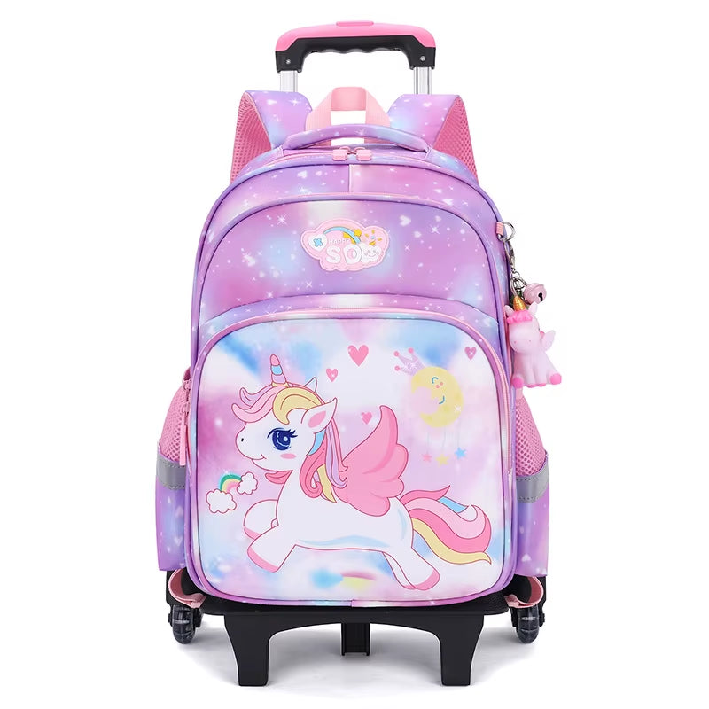 Kids School Rolling Backpacks Trolley Luggage Bag School Trolley Bags Girl School Wheeled Waterproof School Backpack with Wheels