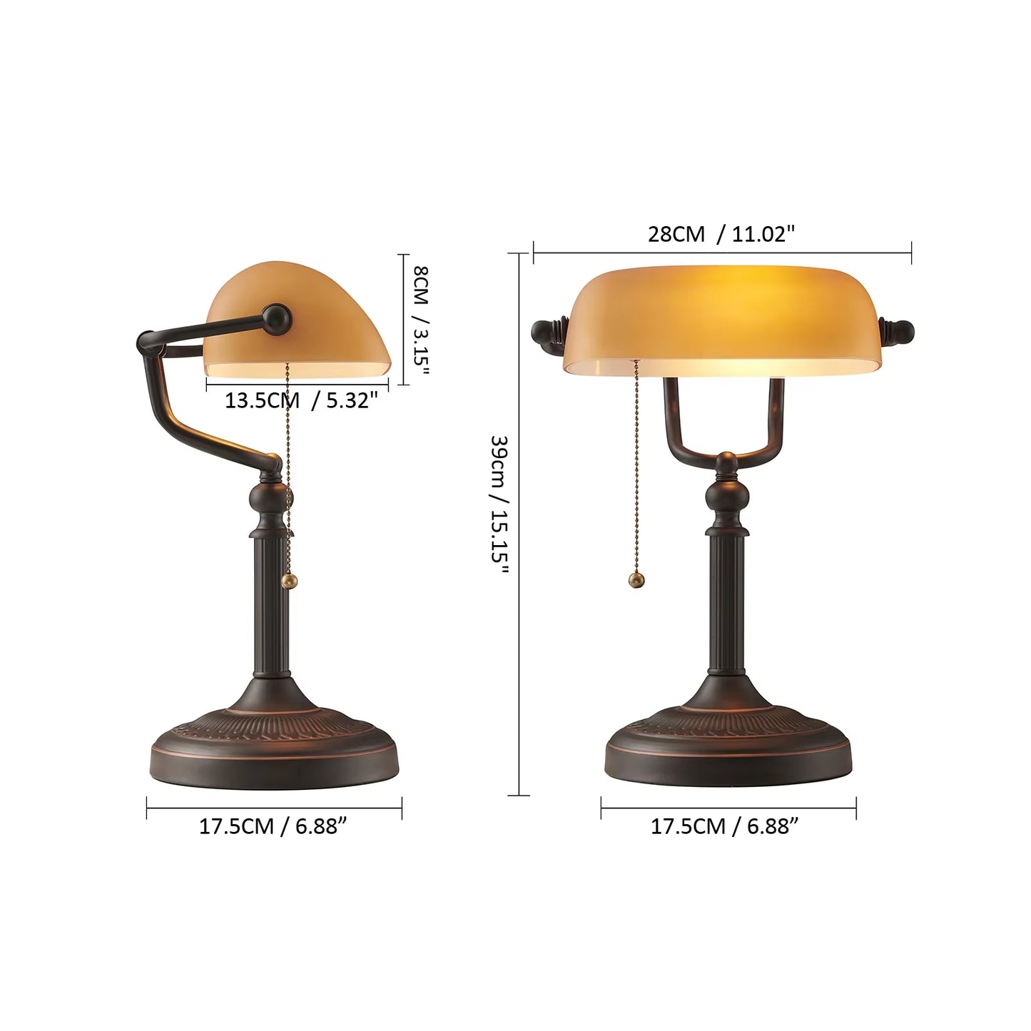 Desk Lamp Table Light Glass Banker‘S Lamp Zipper Switch for Bedroom Home Stuy Restaurant Library Office Light Night Lamp