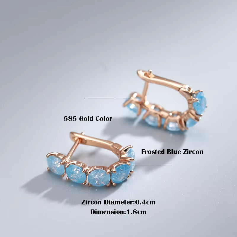 New round Blue Natural Zircon Drop Earrings for Women Luxury 585 Rose Gold Color Earrings Wedding Jewelry 2022 New