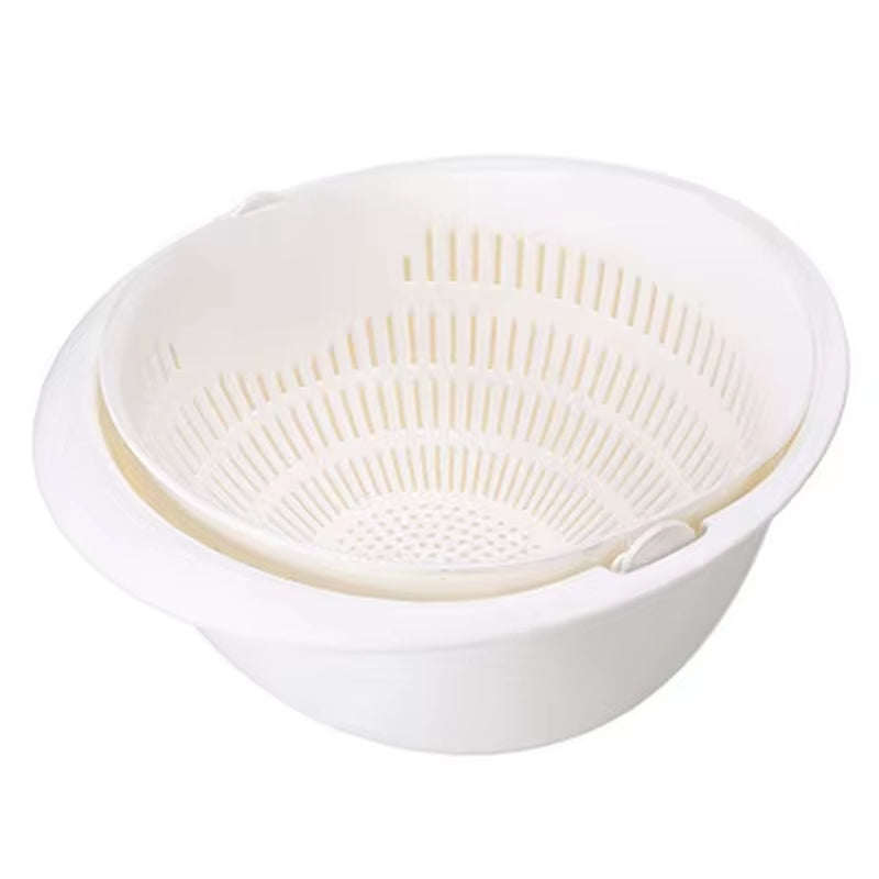 Kitchen Rotatable Double Drain Basket Fruits Vegetables Washing Storage Basket Strainers Bowl Cleaning Filter Colander Tool