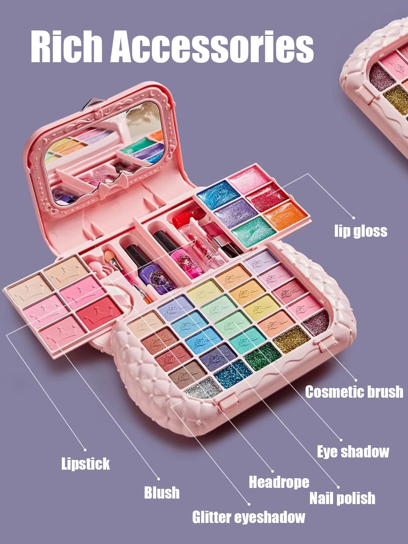 Kids Beauty Toys Makeup Kit Little Bag Washable Pretend Play Cosmetic Set Toys with Mirror Non-Toxic & Safe Birthday Gifts Girl