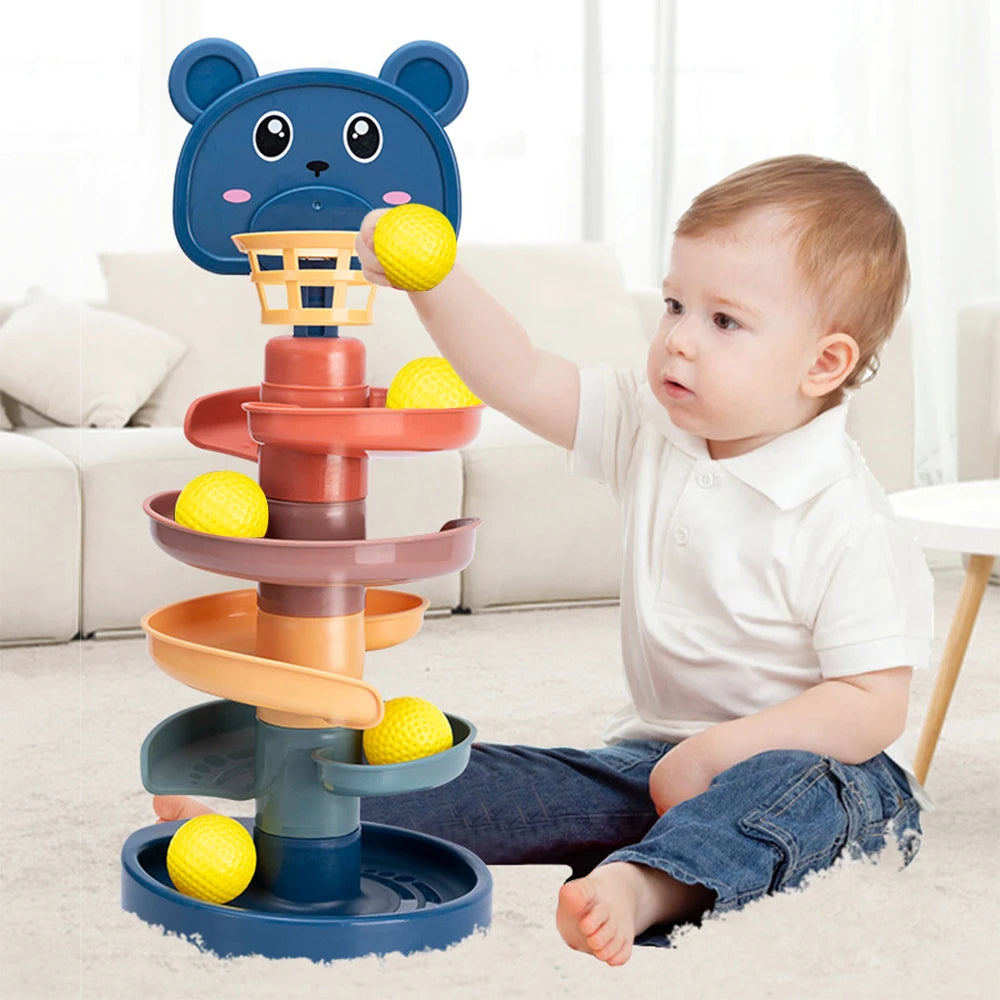 Montessori Baby Toys Rolling Ball Pile Tower Early Educational Toy for Babies Rotating Track Baby Gift Stacking Toy for Children