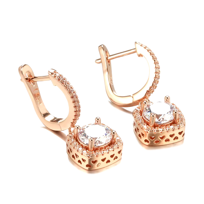 Trendy Square Female Drop Earrings Brilliant Natural Zircon Bridal 585 Rose Gold Dangle Earring Engagement Wedding Jewelry