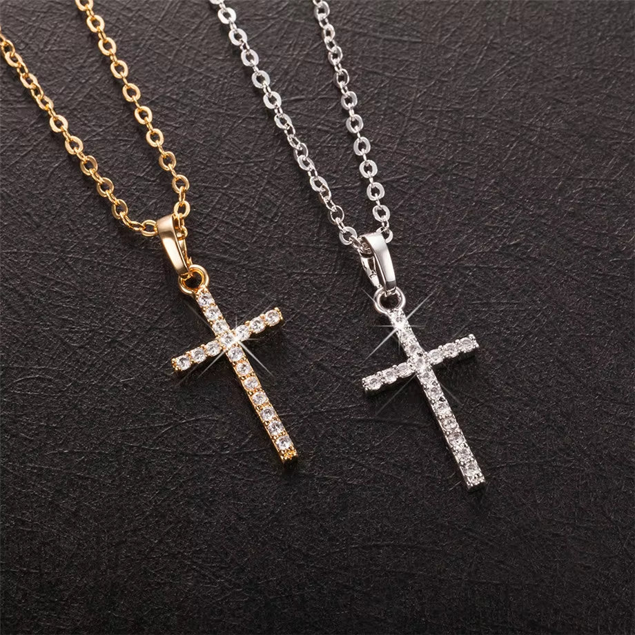 Fashion Female Cross Pendants Dropshipping Gold Black Color Stainless Steel Jesus Cross Pendant Necklace Jewelry for Men/Women