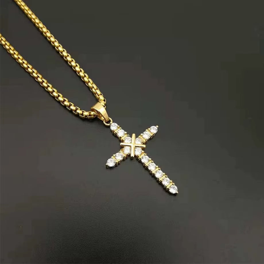 Fashion Female Cross Pendants Dropshipping Gold Black Color Stainless Steel Jesus Cross Pendant Necklace Jewelry for Men/Women