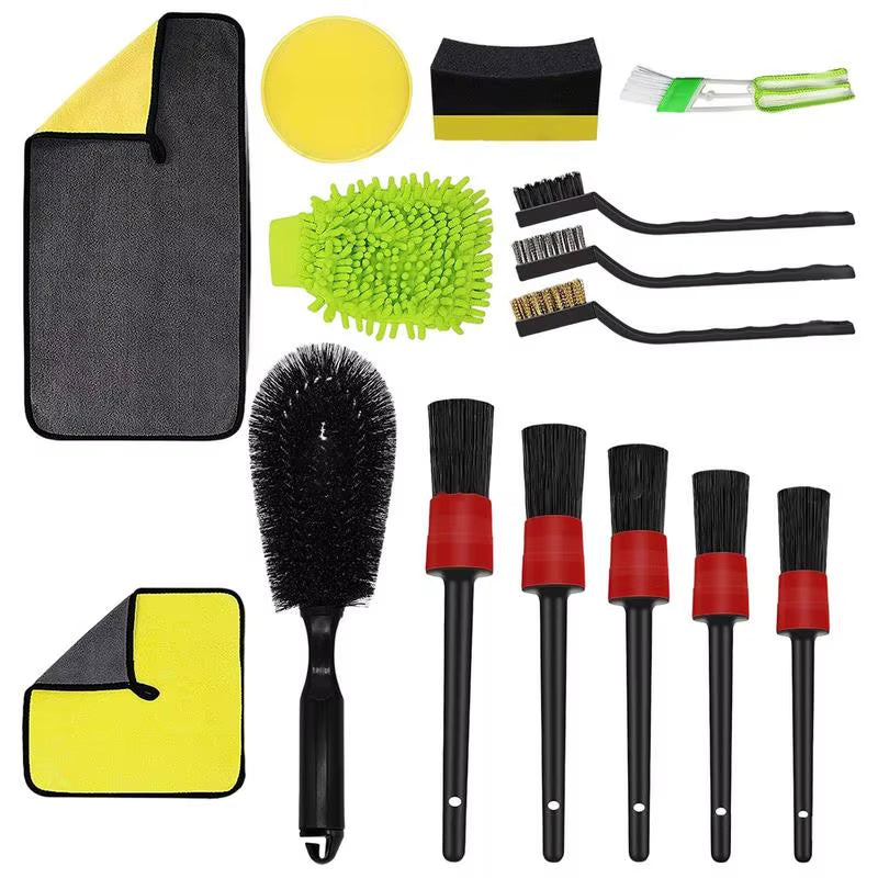 15Pcs/Set Car Detailing Body Interior Cleaning Tools Kit Brush Foam Sponge Microfiber Towel Gloves Water Wash Auto Acessories