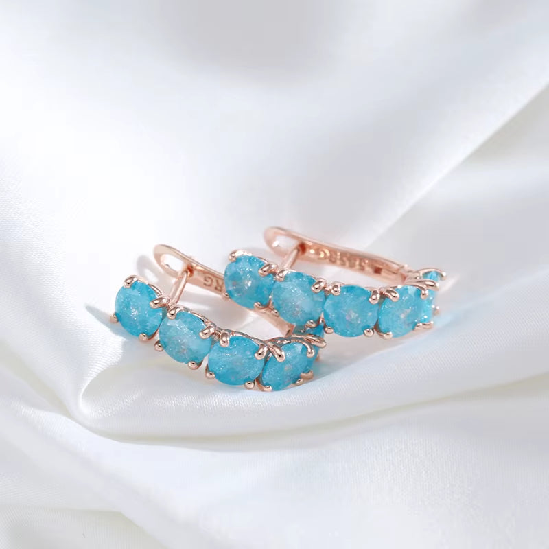 New round Blue Natural Zircon Drop Earrings for Women Luxury 585 Rose Gold Color Earrings Wedding Jewelry 2022 New