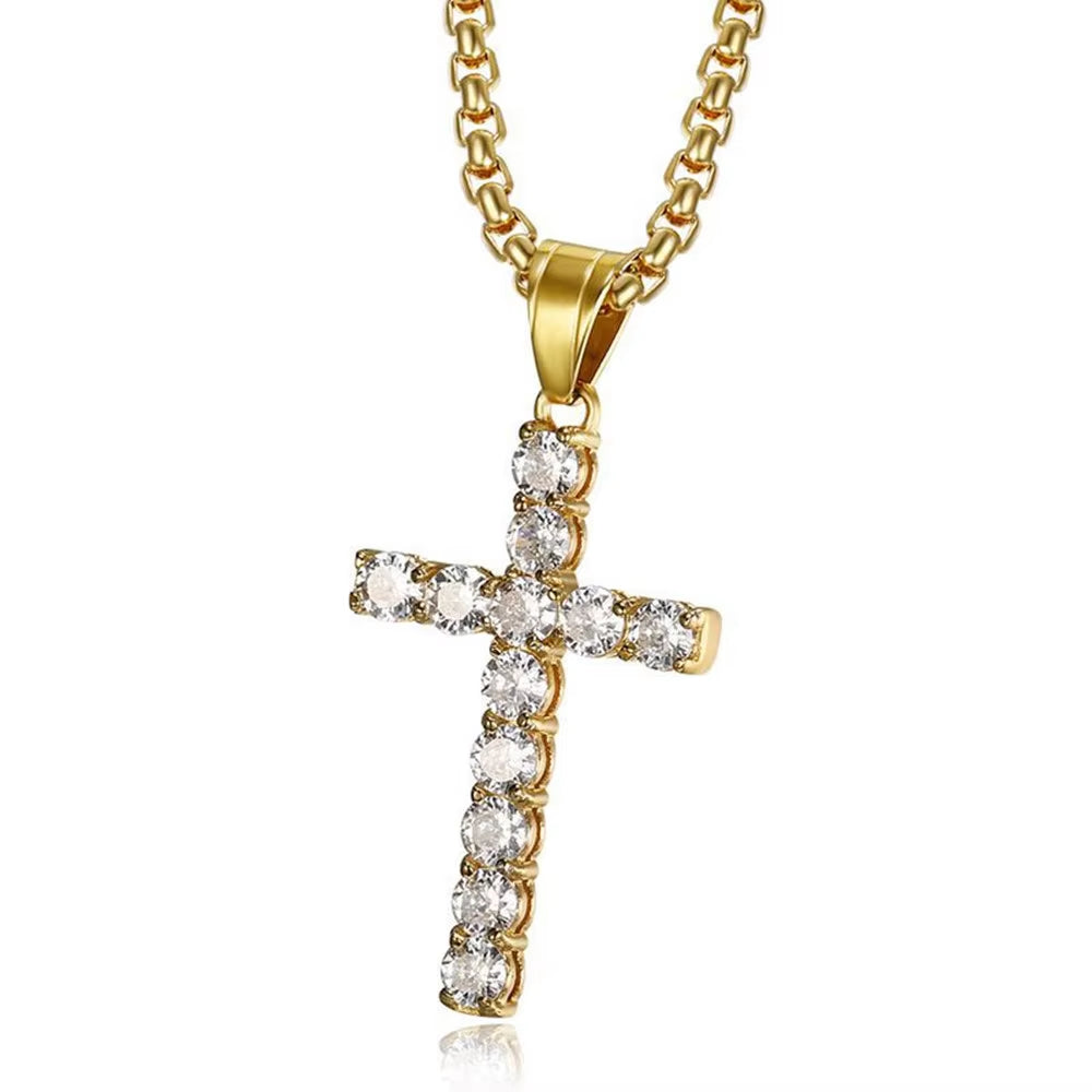 Fashion Female Cross Pendants Dropshipping Gold Black Color Stainless Steel Jesus Cross Pendant Necklace Jewelry for Men/Women