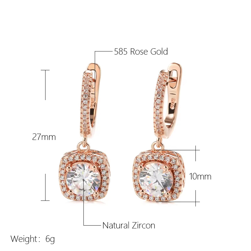 Trendy Square Female Drop Earrings Brilliant Natural Zircon Bridal 585 Rose Gold Dangle Earring Engagement Wedding Jewelry