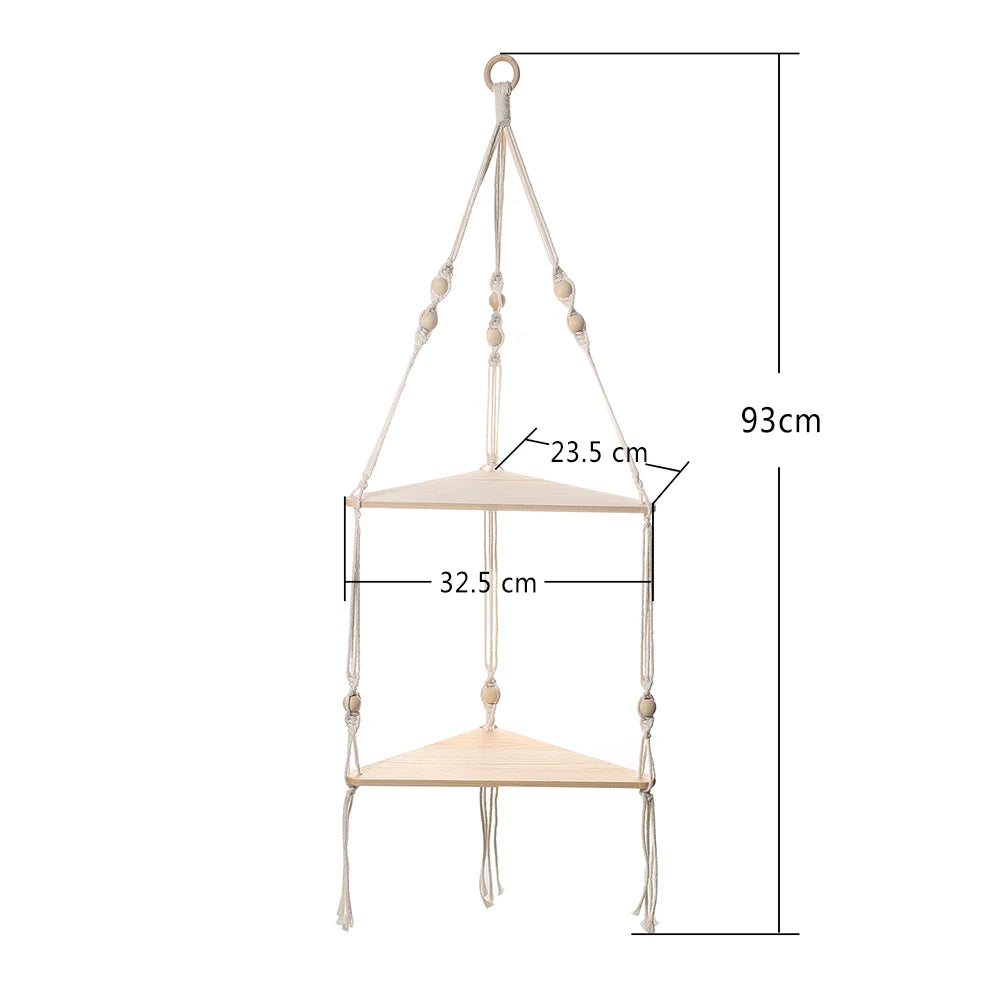 1/2/3-Tier Floating Wall Shelf Wood Triangle Corner Display Stand Boho Home Decoration Living Room Bedroom Wall Hanging Decor