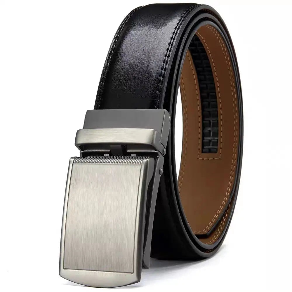 Men'S Ratchet Click Belt Genuine Leather Dress Belt for Men Jeans Holeless Automatic Sliding Buckle Black Brown Belts Cin