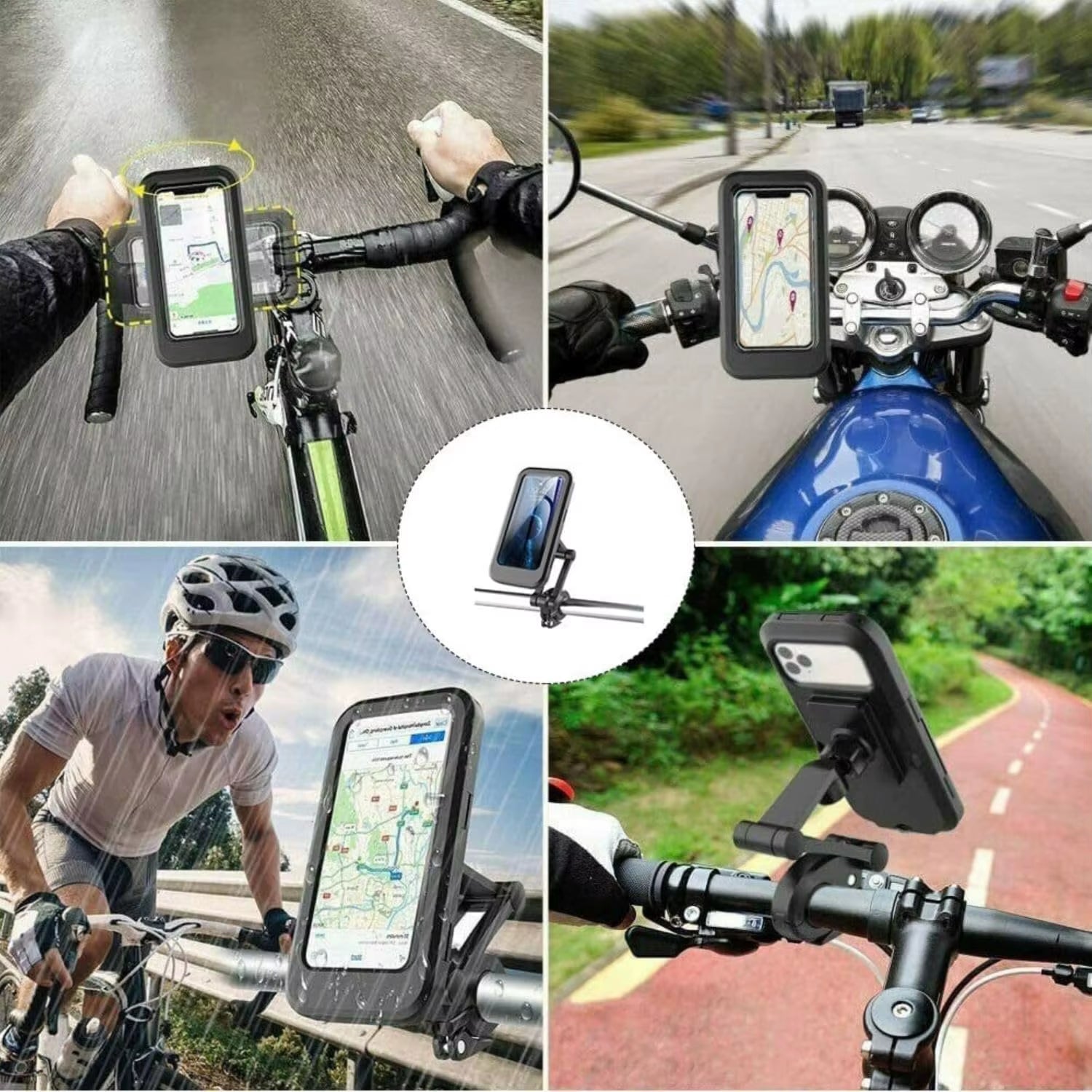 New Adjustable Retractable Bike Phone Holder 360° Rotating Waterproof Anti-Shock Bike/Motorcycle Phone Mount Touchscreen