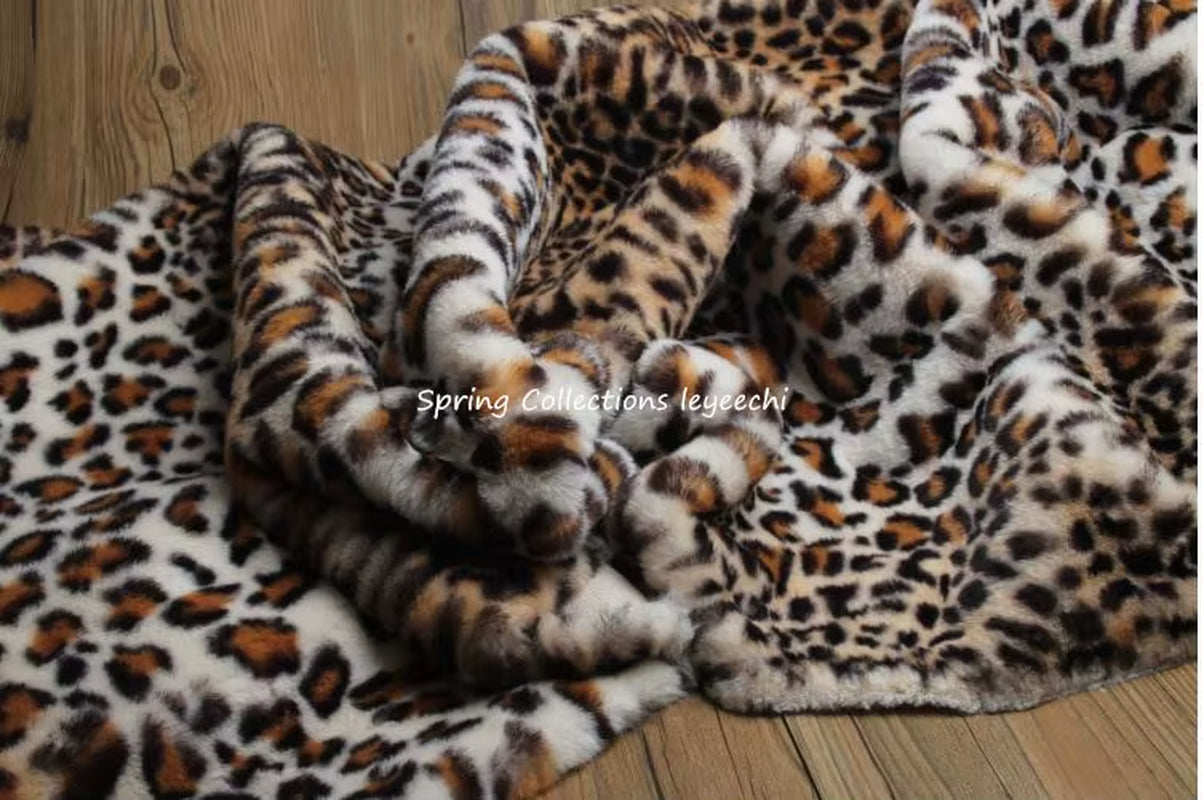 160*50Cm Imitation Rabbit Fur Print Leopard Tiger Pattern Pile1Cm Faux Fur Fabric,Cushion,Cosplay Vest ,Shawl Decoration Fabric