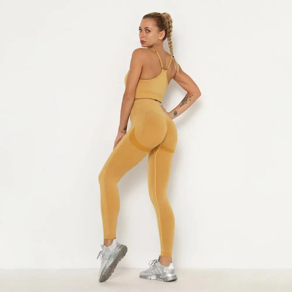 Seamless Women Gym Set Long Sleeve Top Belly Control High Waist Sport Leggings Gym Clothes Girls Tracksuit Sport Suit Sportwear