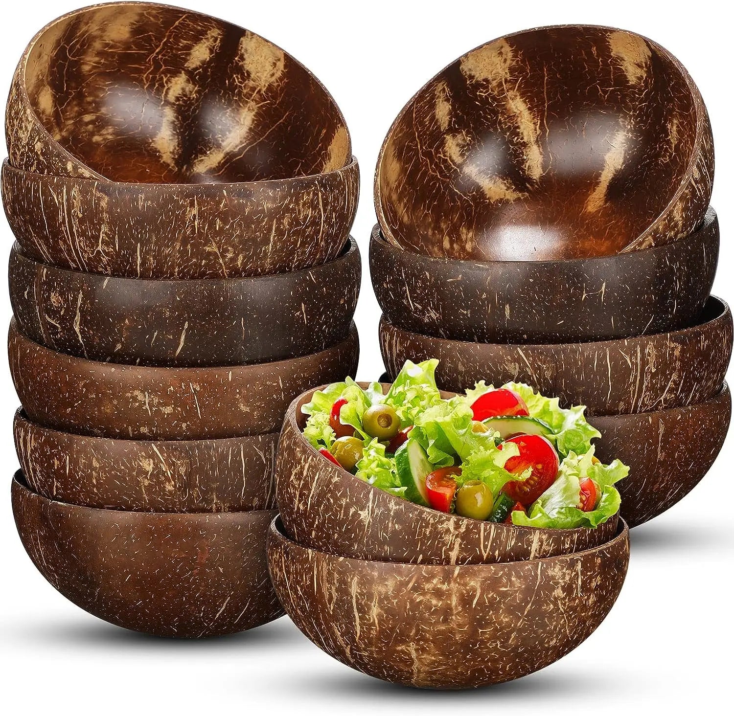 Coconut Bowls for Serving Dishes Wooden Salad Wood Reusable Bowl Serving Utensils Natural Coconut Shell Bowls Breakfast Party