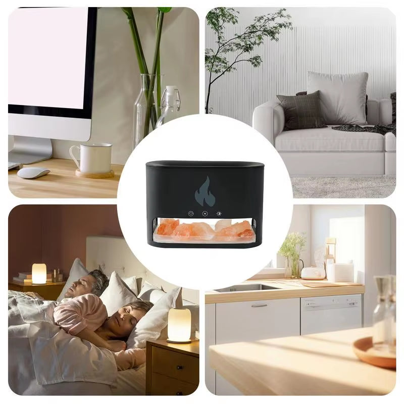 Home Fireplace Humidifier Crystal Salt Rock Fire Lamp 7 Color Flame Aroma Volcano Air Humidifier Essential Oil Diffuser Decor