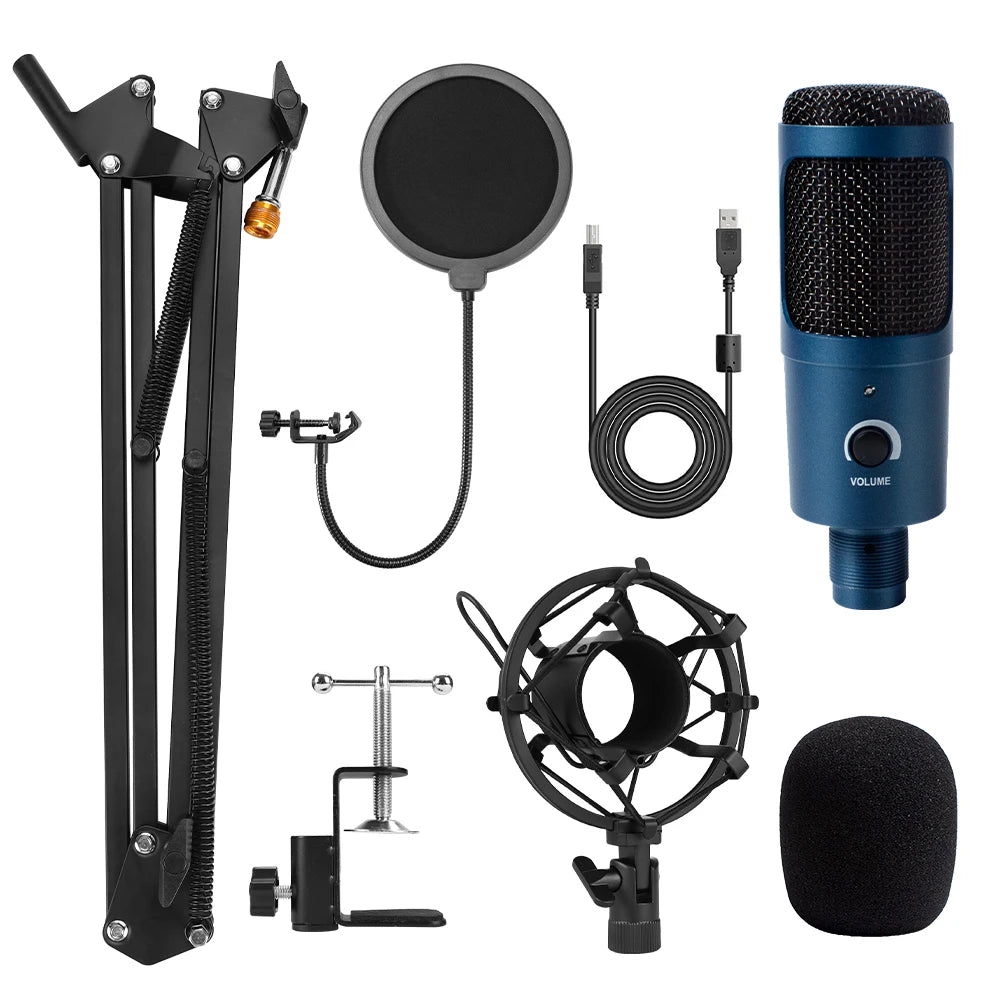 Metal USB Microphone Condenser Recording Microphone D80 Mic with Stand for Computer Laptop PC Karaoke Studio Recording