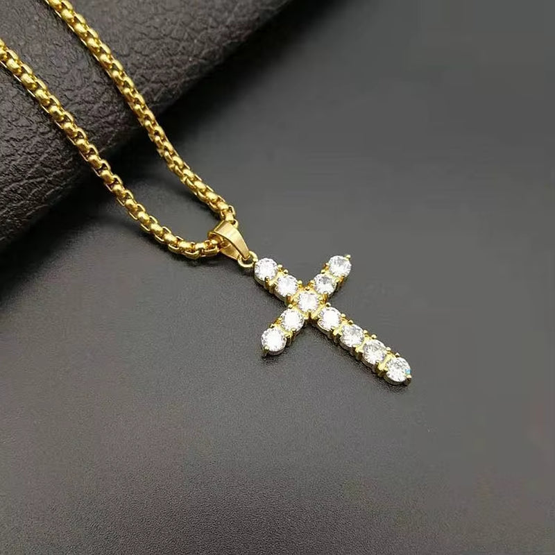 Fashion Female Cross Pendants Dropshipping Gold Black Color Stainless Steel Jesus Cross Pendant Necklace Jewelry for Men/Women