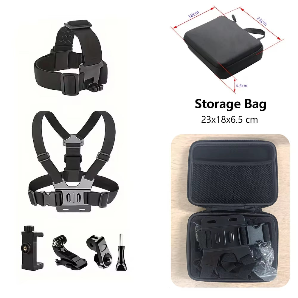 All-In-One 6Pcs Action Camera Kit Head Strap Chest Strap Mount Adjustable for Gopro Phone Osmo Enhanced Stability Versatility