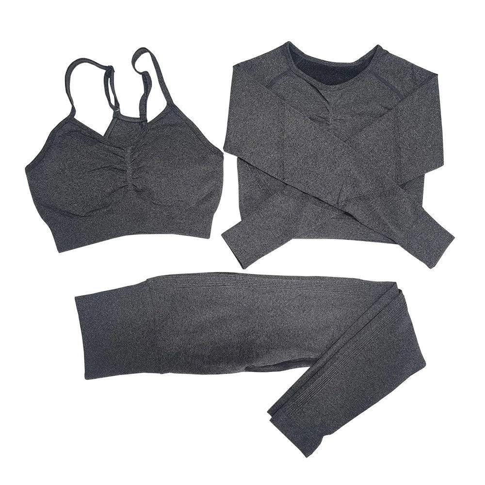 Seamless Women Gym Set Long Sleeve Top Belly Control High Waist Sport Leggings Gym Clothes Girls Tracksuit Sport Suit Sportwear