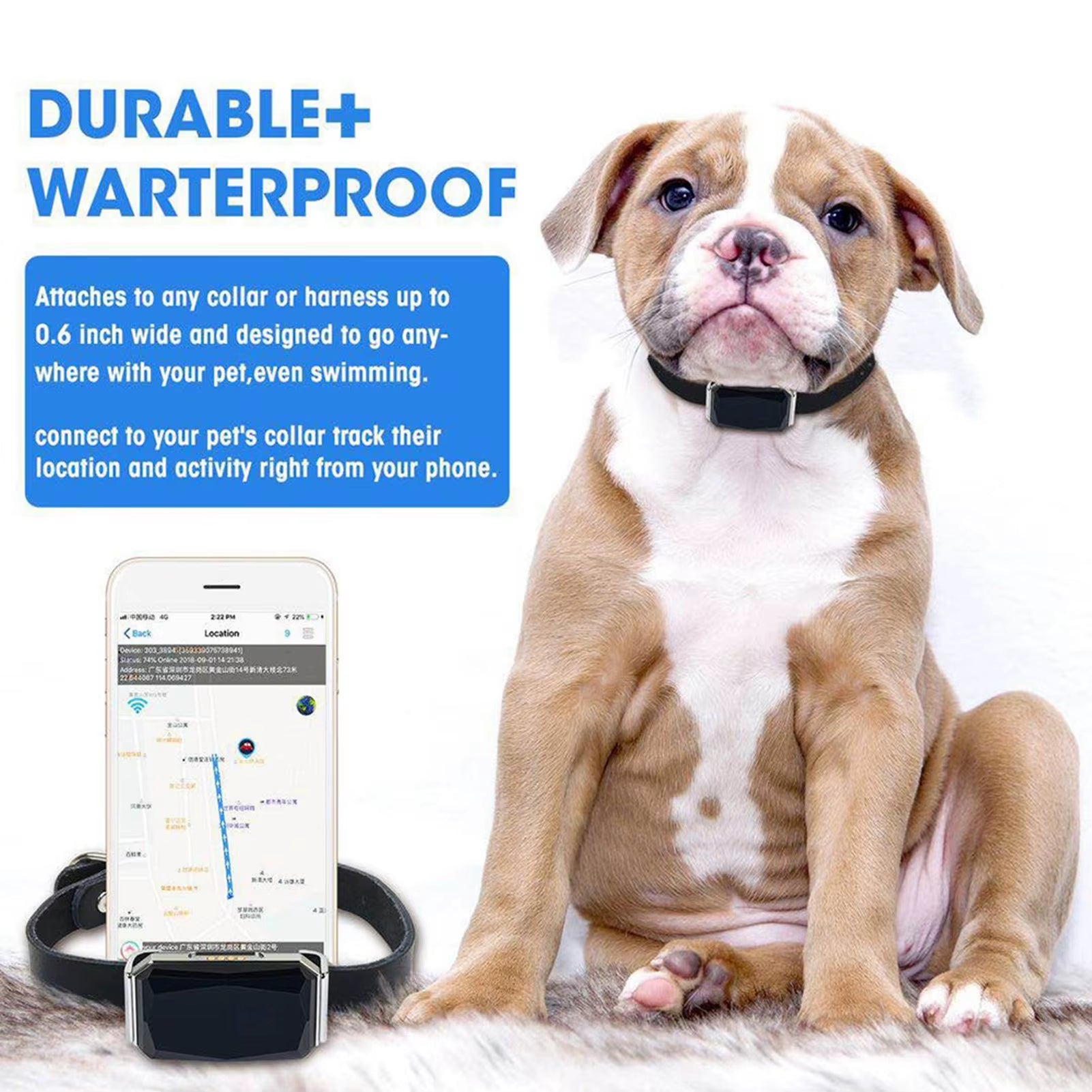 Mini GPS Tracker Waterproof Pets Locator Portable Real Time Tracking Device for Pets Gps+Agps+Wifi+Lbs Locator SOS Alarm