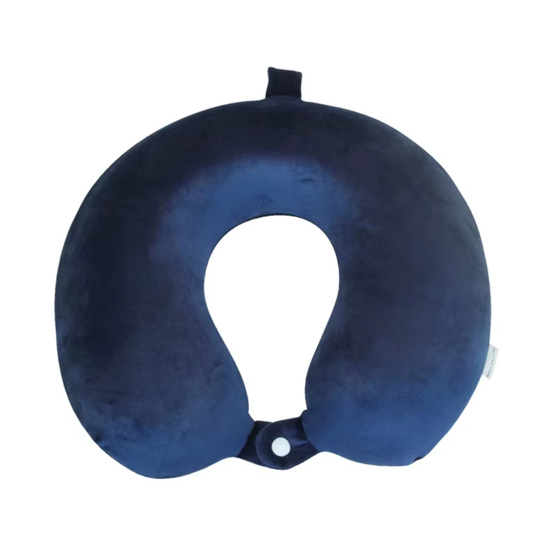 Solid Color Neck Pillow Slow Rebound Memory Cotton U-Shaped Pillow Car Travel Neck Pillow Office Embroidery U-Shaped Nap Pillow