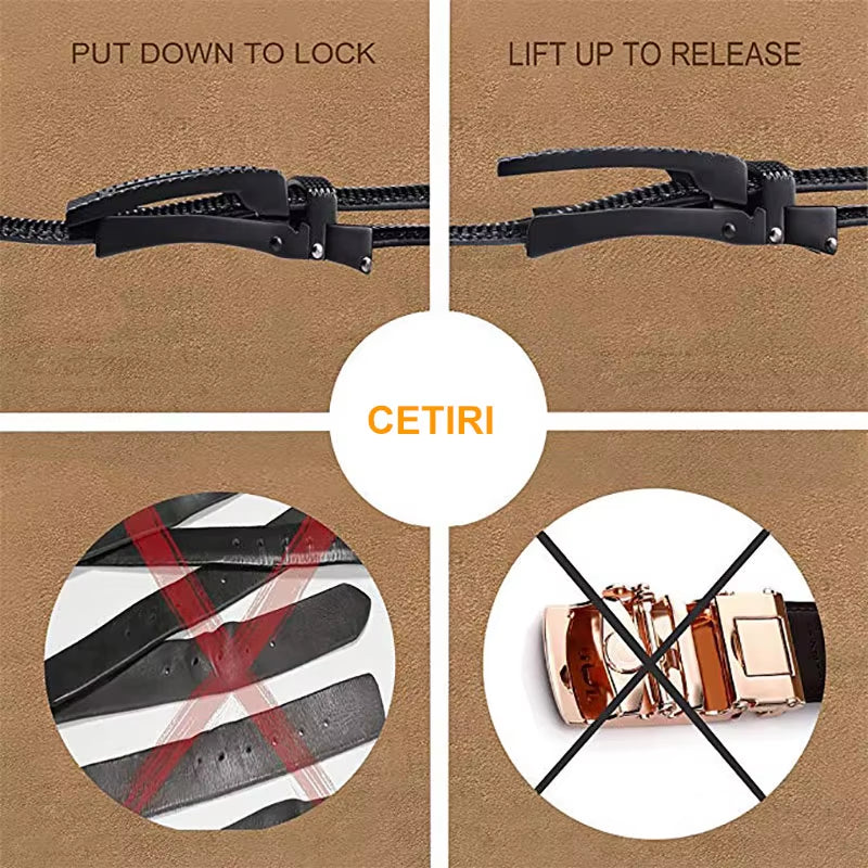 Men'S Ratchet Click Belt Genuine Leather Dress Belt for Men Jeans Holeless Automatic Sliding Buckle Black Brown Belts Cin