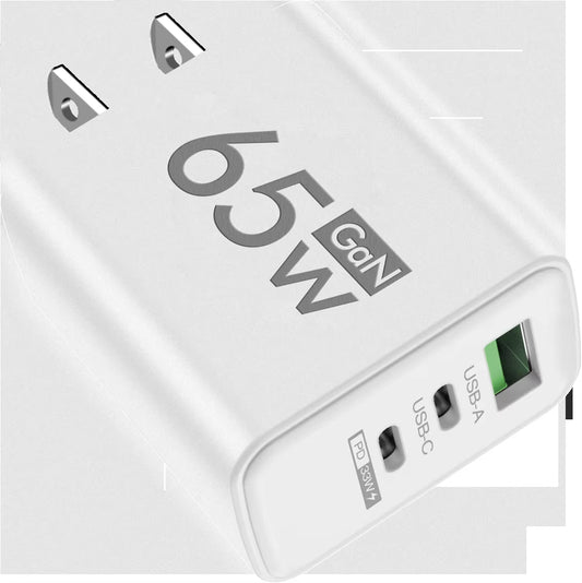 Total 65W Gan USB Charger 3 Ports Fast Charging Type C Phone Charger Adapter Quick Wall Charger for Iphone Samsung Xiaomi Huawei