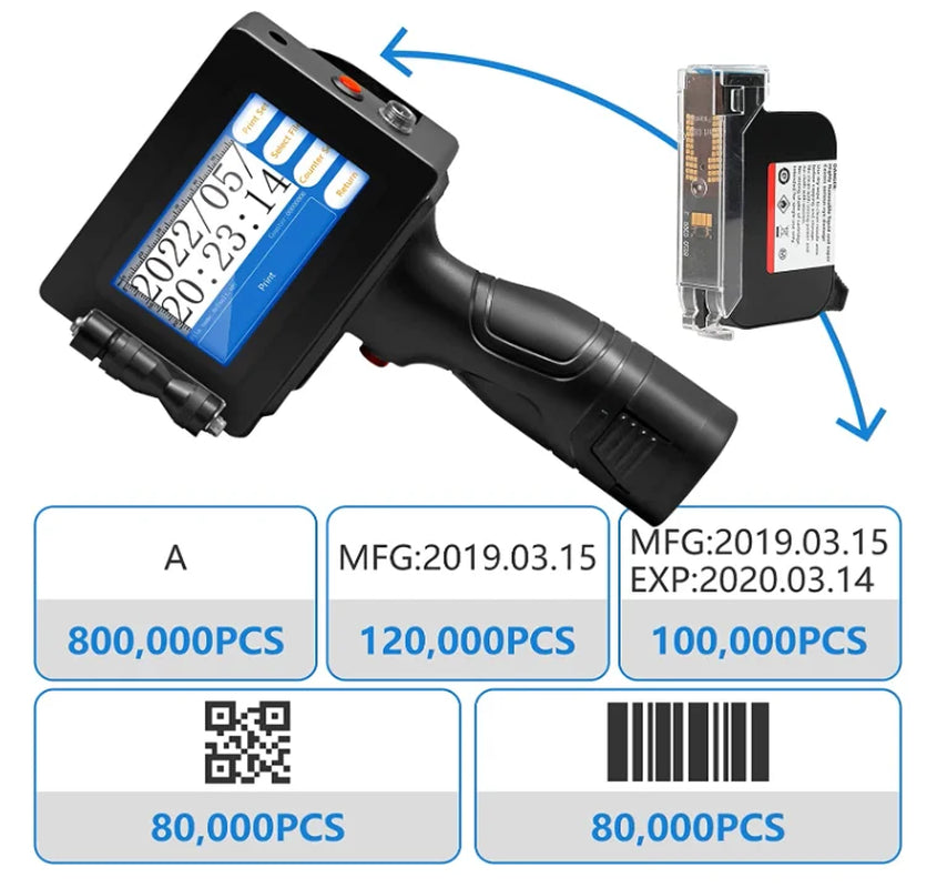 12.7MM Portable Handheld Inkjet Printer Production Date Barcode Label Coding Machine Batch Number QR Permanent Quick Drying