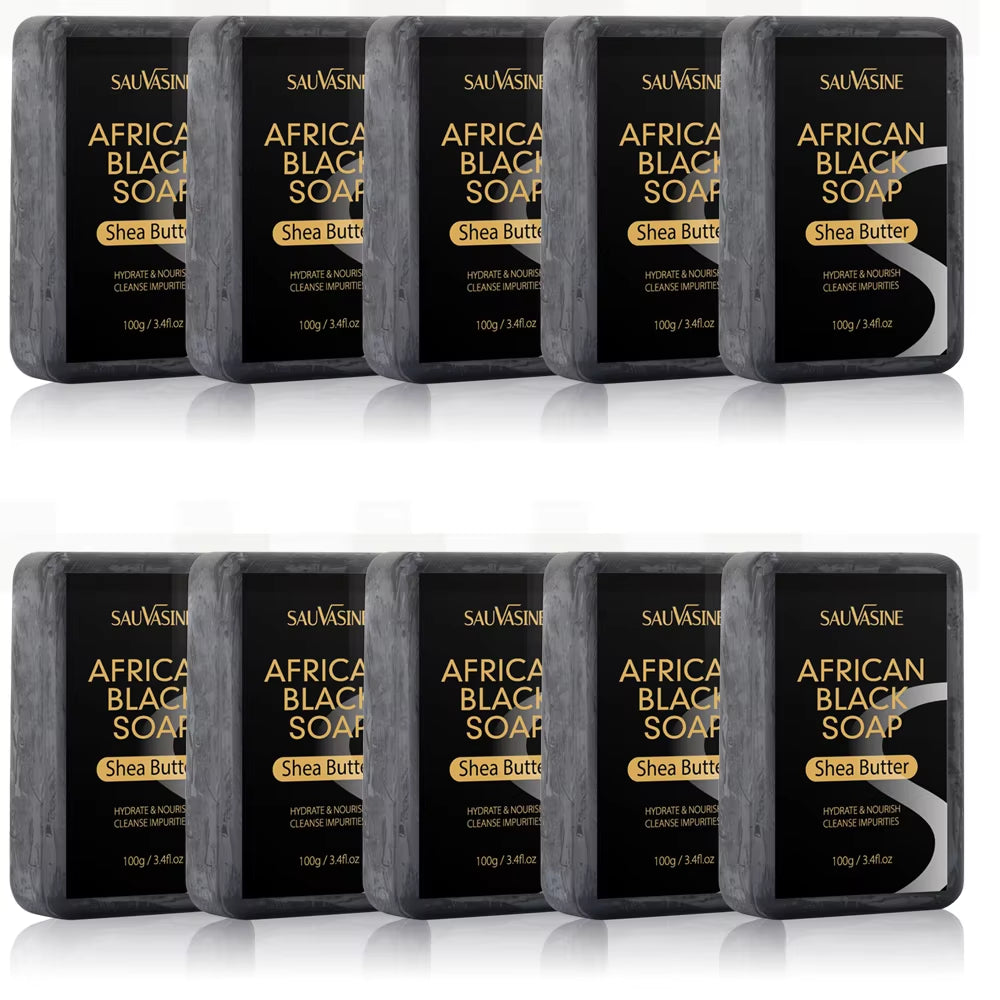 100G AFRICAN BLACK SOAP Shea Butter Bar Moisturizing Acne Treatment Cleanser for Clear Skin Care Deep Cleaning Glowing