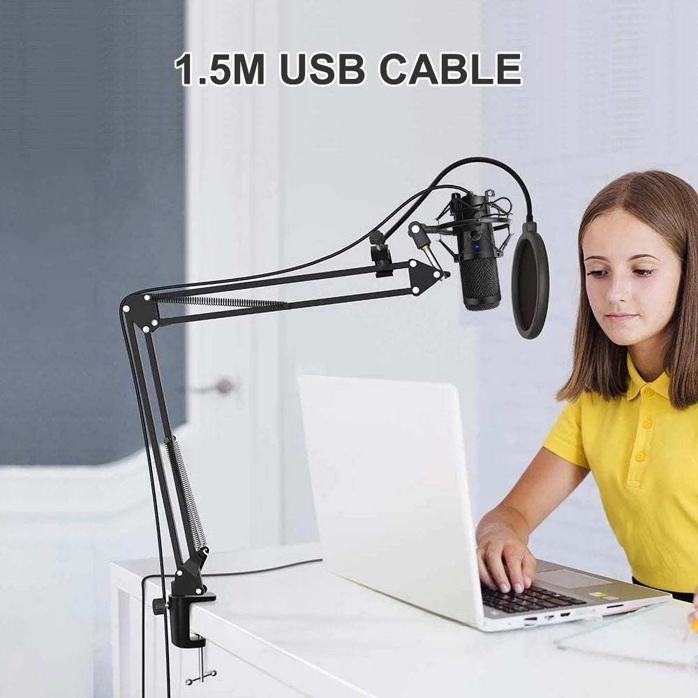 Metal USB Microphone Condenser Recording Microphone D80 Mic with Stand for Computer Laptop PC Karaoke Studio Recording