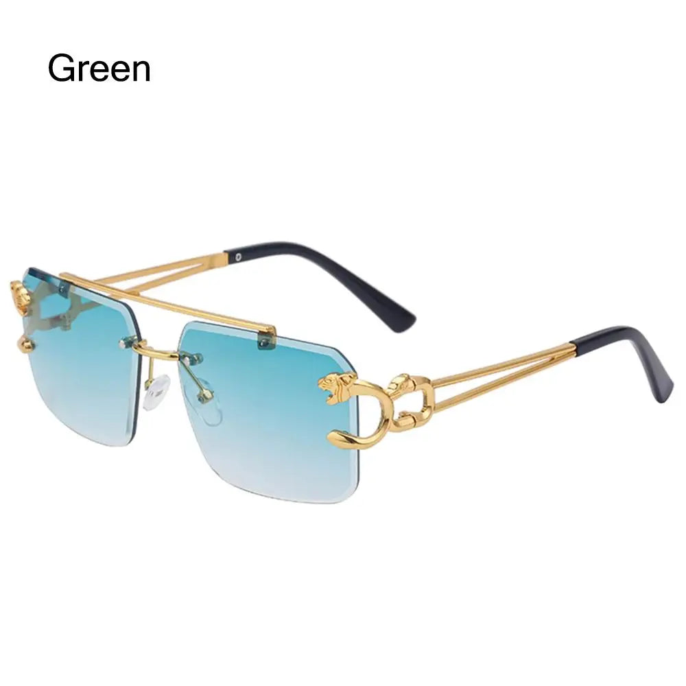 Fashion Retro Cheetah Decoration Sunglasses for Women Men Metal Steampunk Sun Glasses Summer UV400 Shades Trendy Rimless Eyewear