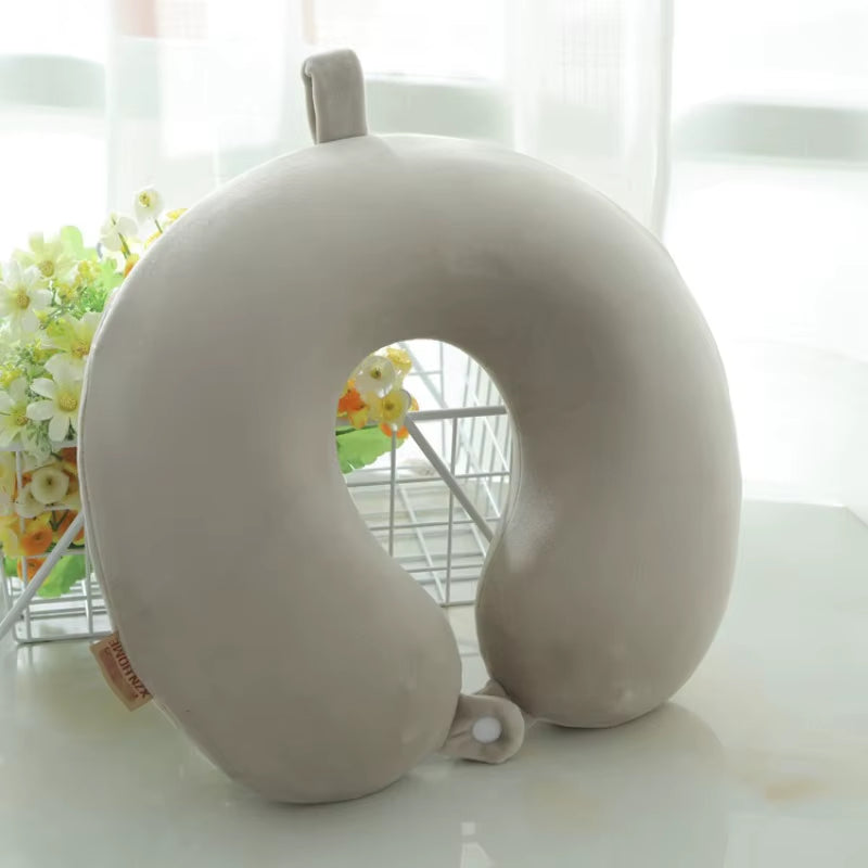 Solid Color Neck Pillow Slow Rebound Memory Cotton U-Shaped Pillow Car Travel Neck Pillow Office Embroidery U-Shaped Nap Pillow