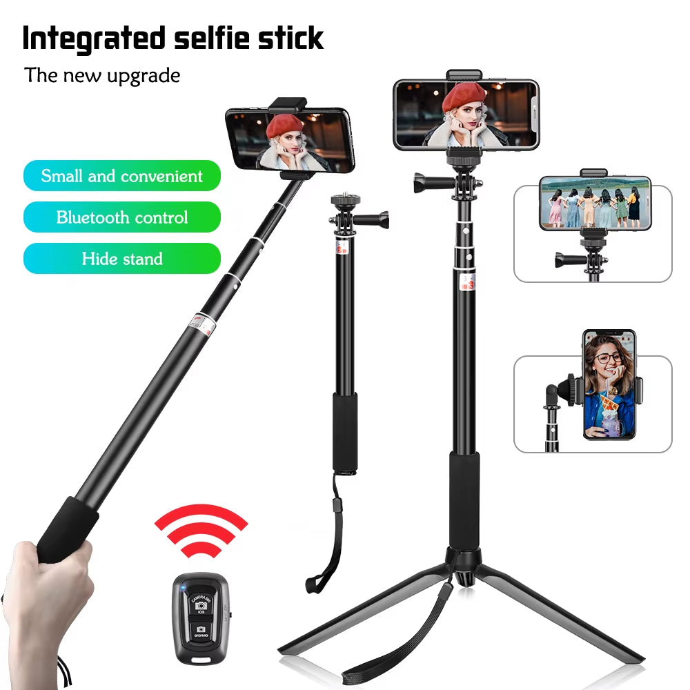 90/150Cm Adjustable Selfie Stick with Wireless Bluetooth-Compatible and Phone Clip for Smartphone Live Photo Youtube Outdoor