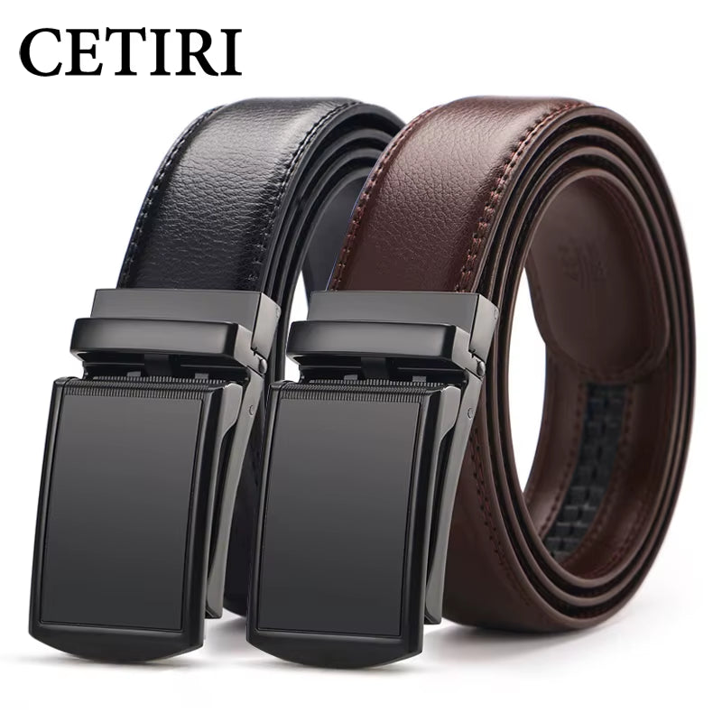 Men'S Ratchet Click Belt Genuine Leather Dress Belt for Men Jeans Holeless Automatic Sliding Buckle Black Brown Belts Cin