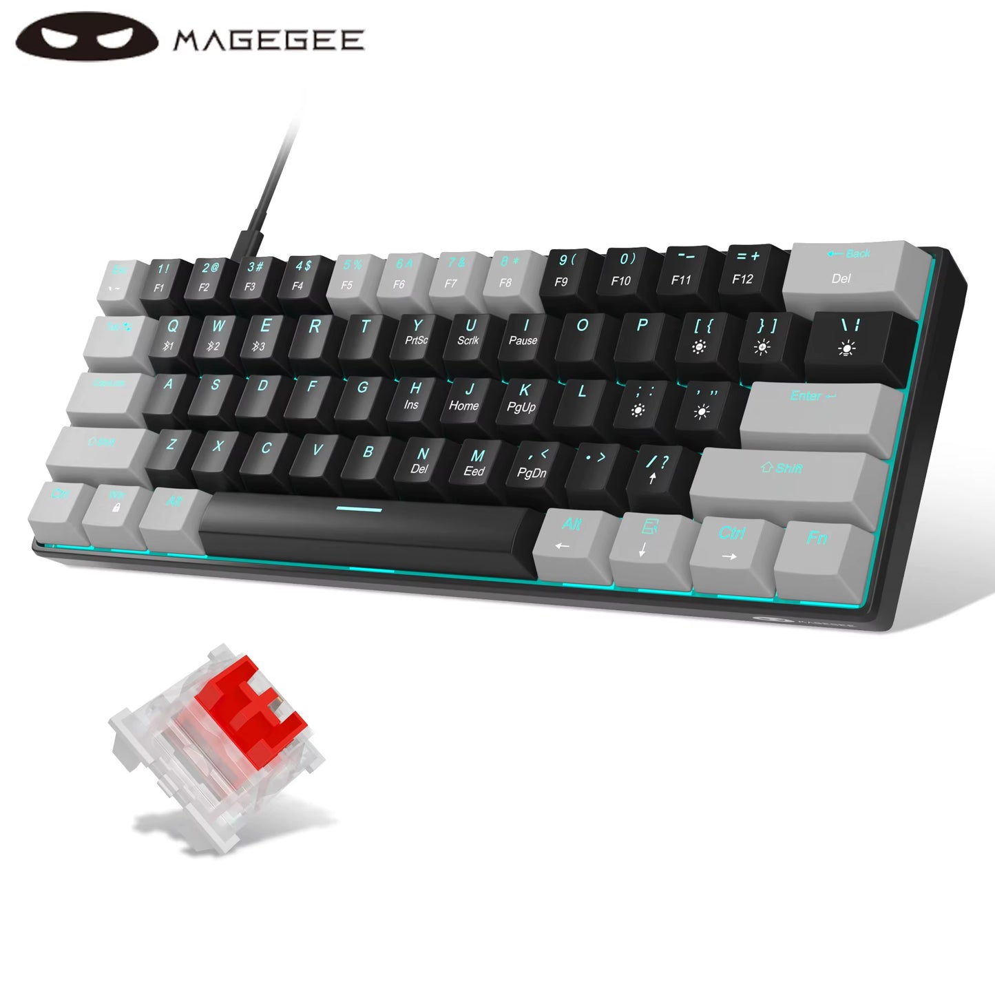 Mk-Star61 60% Mechanical Gaming Keyboard 61Keys Sea Blue Backlit Small Compact Portable 60 Percent Gaming Keyboard Gamer