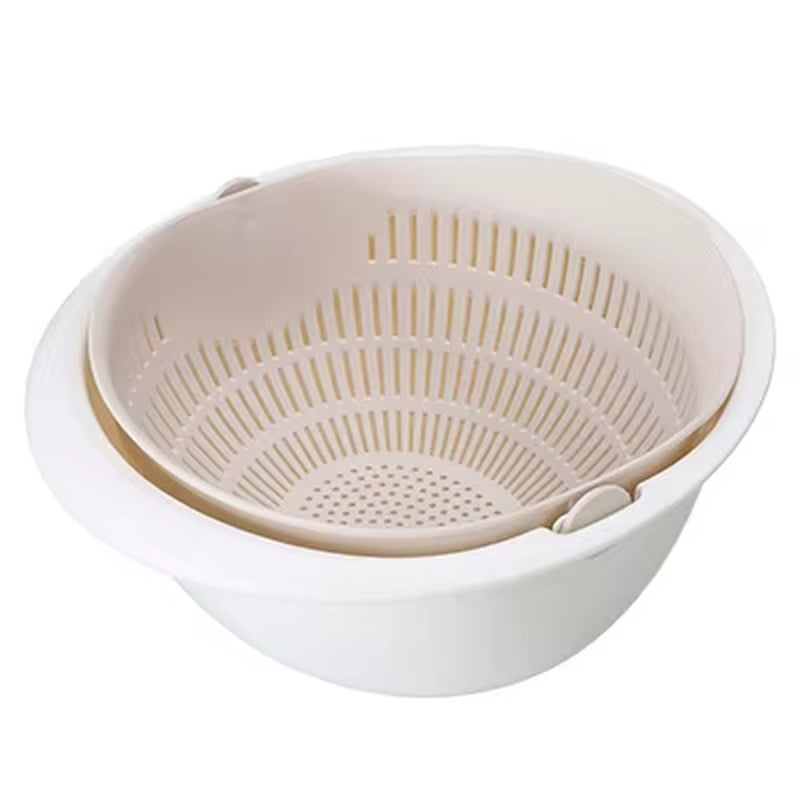 Kitchen Rotatable Double Drain Basket Fruits Vegetables Washing Storage Basket Strainers Bowl Cleaning Filter Colander Tool