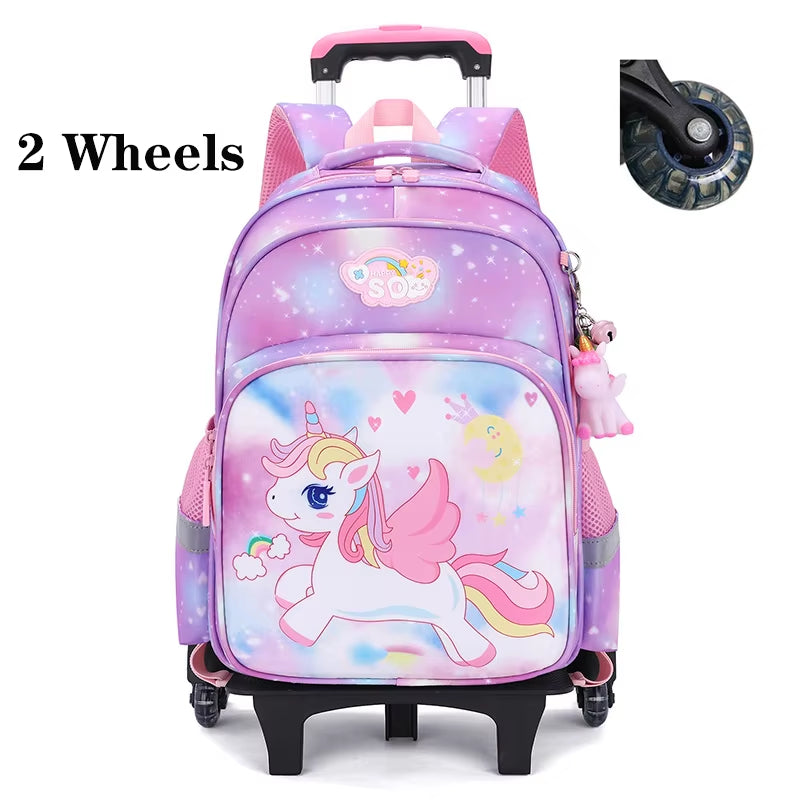 Kids School Rolling Backpacks Trolley Luggage Bag School Trolley Bags Girl School Wheeled Waterproof School Backpack with Wheels