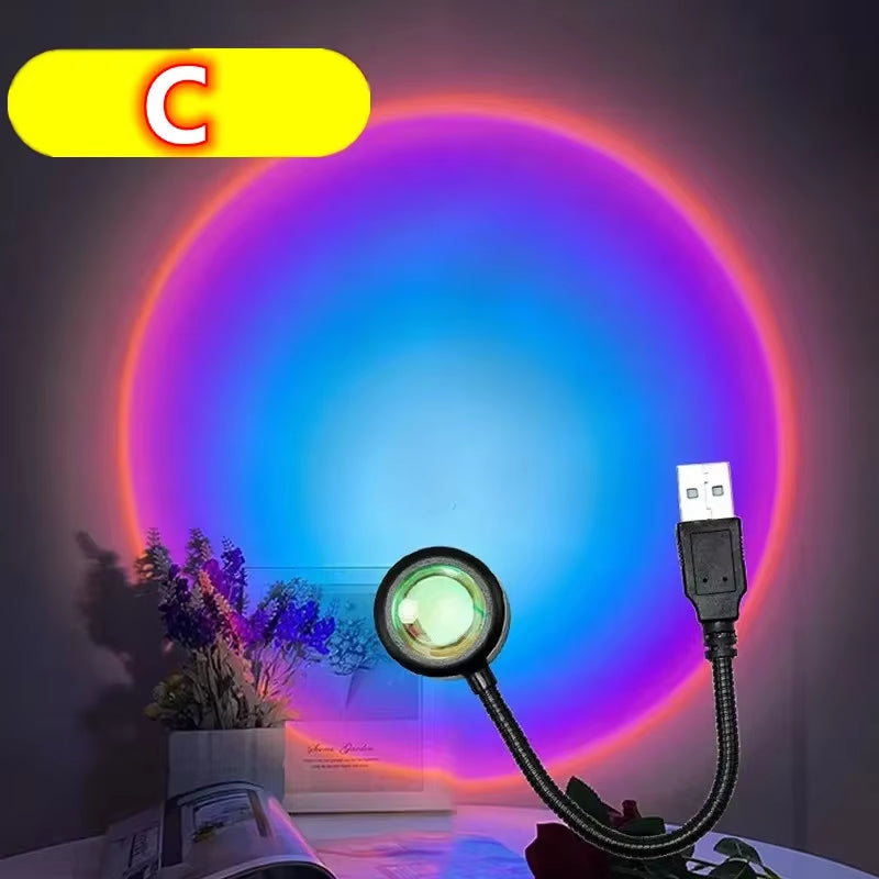 Sunset Lamp LED USB Rainbow Neon Night Light Projector Photography Wall Atmosphere Lighting for Bedroom Room Decor Gift