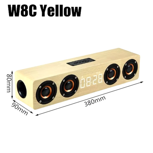 Wooden Soundbar Bluetooth Speaker Music Acoustic System 20W HIFI Stereo Music Surround LED Display Outdoor Speaker with FM Radio