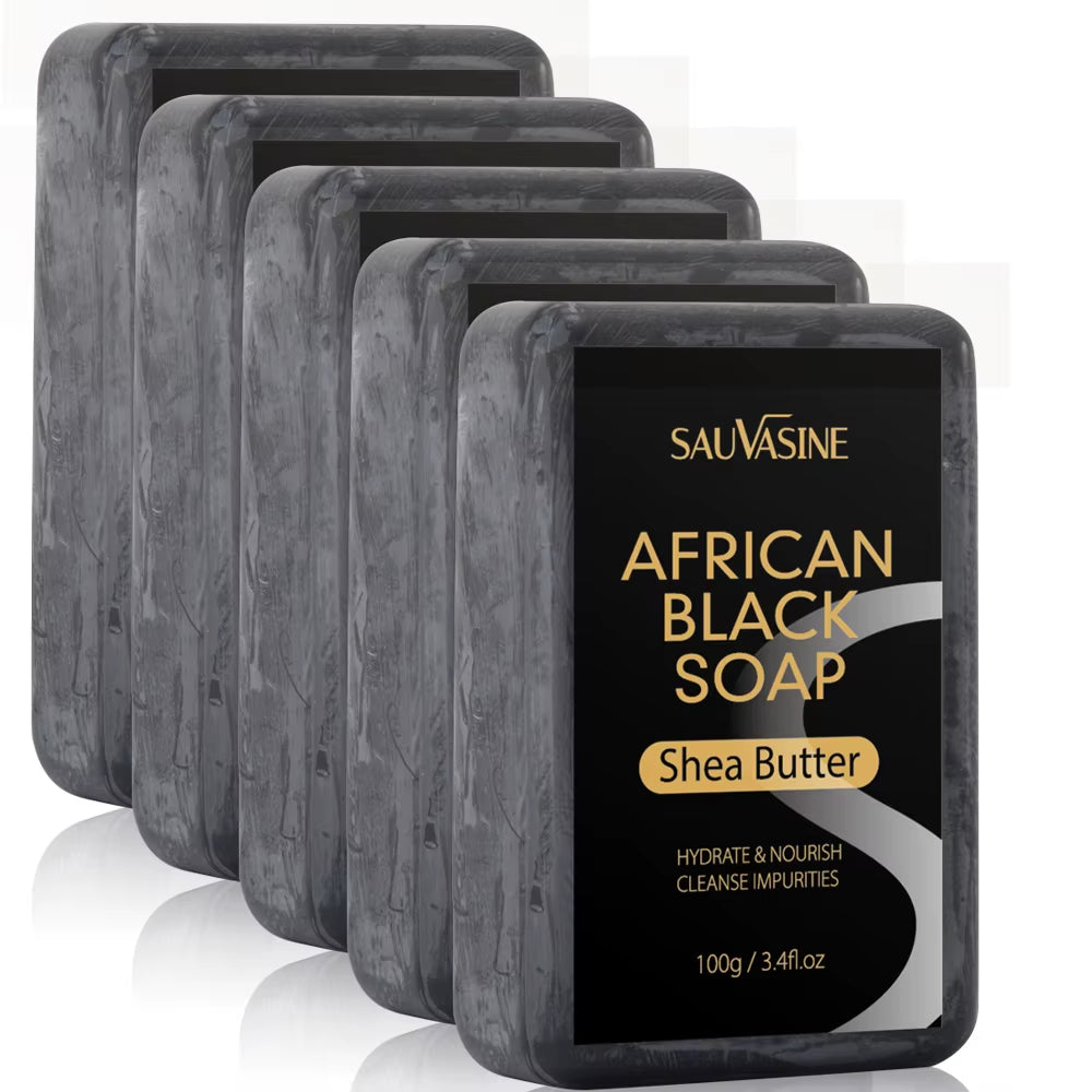 100G AFRICAN BLACK SOAP Shea Butter Bar Moisturizing Acne Treatment Cleanser for Clear Skin Care Deep Cleaning Glowing