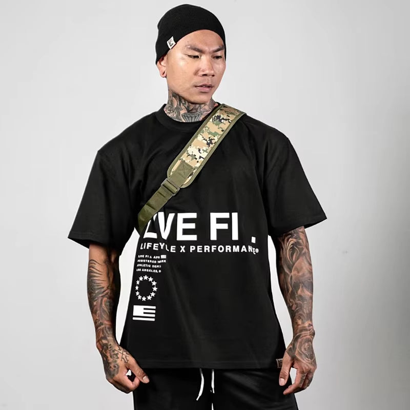 Men'S Gym Summer Casual T-Shirt Fitness Running Short Sleeve Tee Tops Fashion Hip-Hop Oversized Shirt Male Sweatshirt Clothing