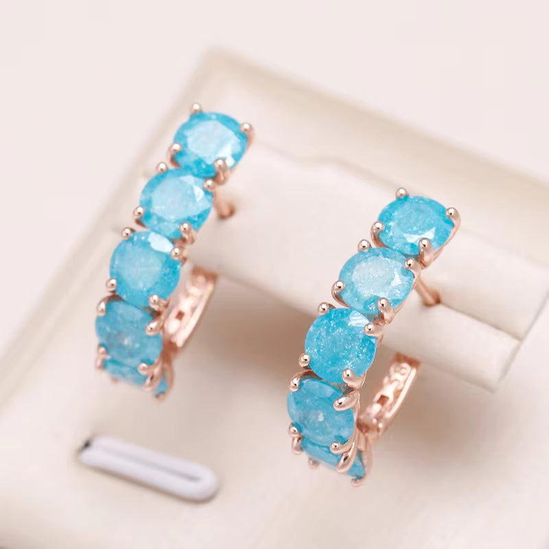 New round Blue Natural Zircon Drop Earrings for Women Luxury 585 Rose Gold Color Earrings Wedding Jewelry 2022 New