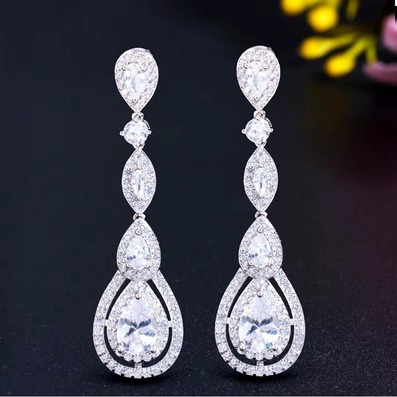 Pera Delicate Shiny White Cubic Zirconia Silver Color Long Water Drop Dangle Earrings for Ladies Costume Prom Party Jewelry E613