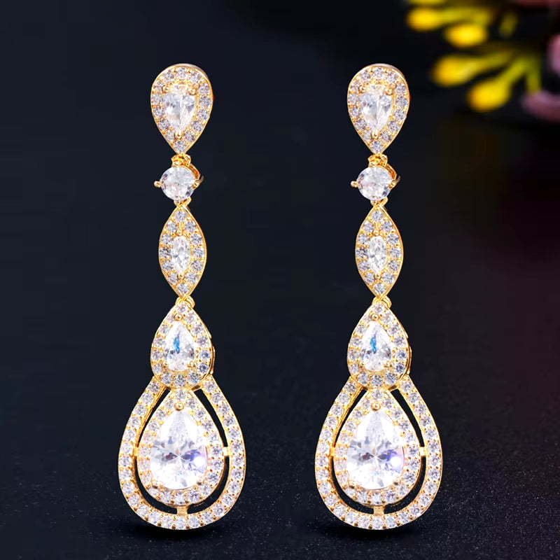 Pera Delicate Shiny White Cubic Zirconia Silver Color Long Water Drop Dangle Earrings for Ladies Costume Prom Party Jewelry E613