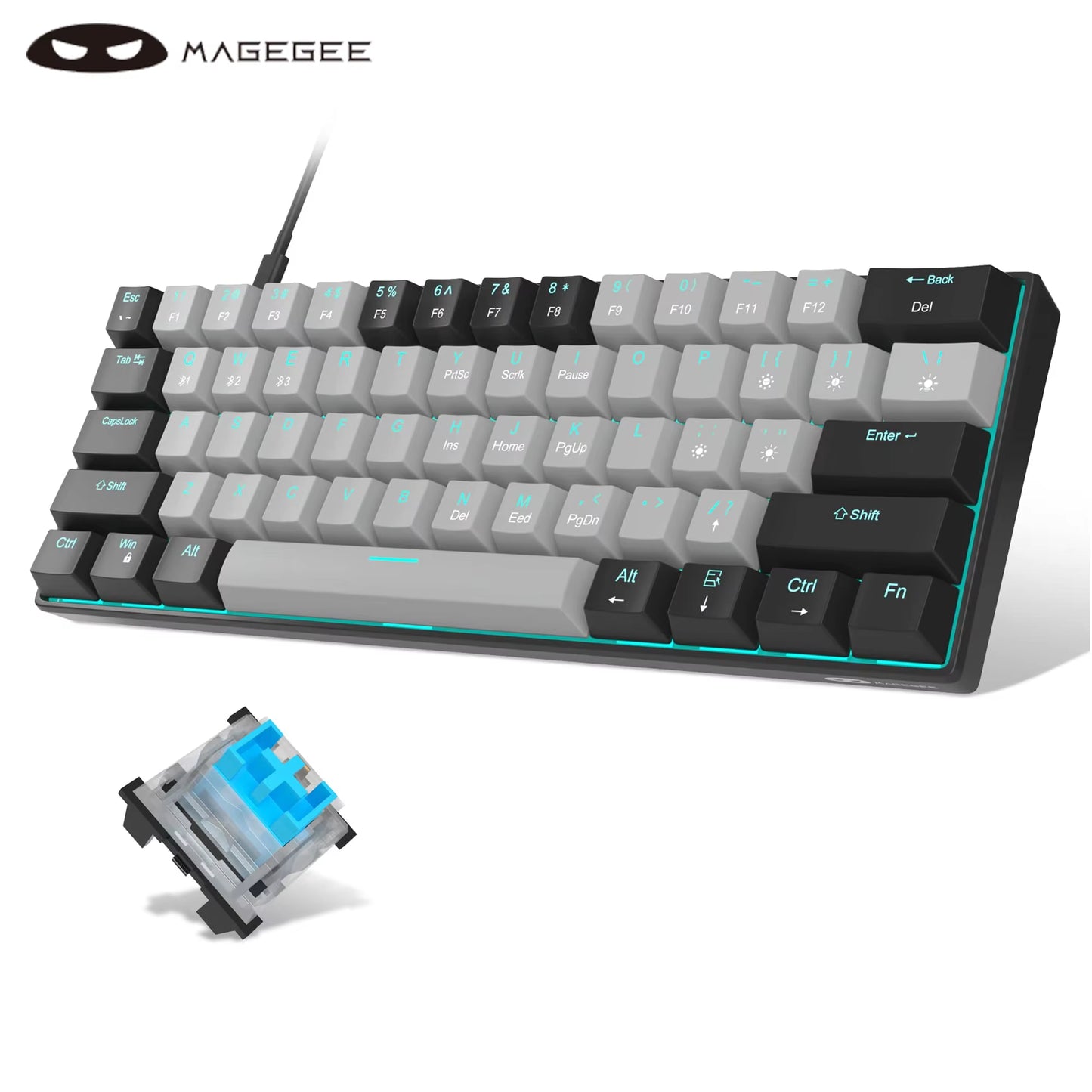 Mk-Star61 60% Mechanical Gaming Keyboard 61Keys Sea Blue Backlit Small Compact Portable 60 Percent Gaming Keyboard Gamer