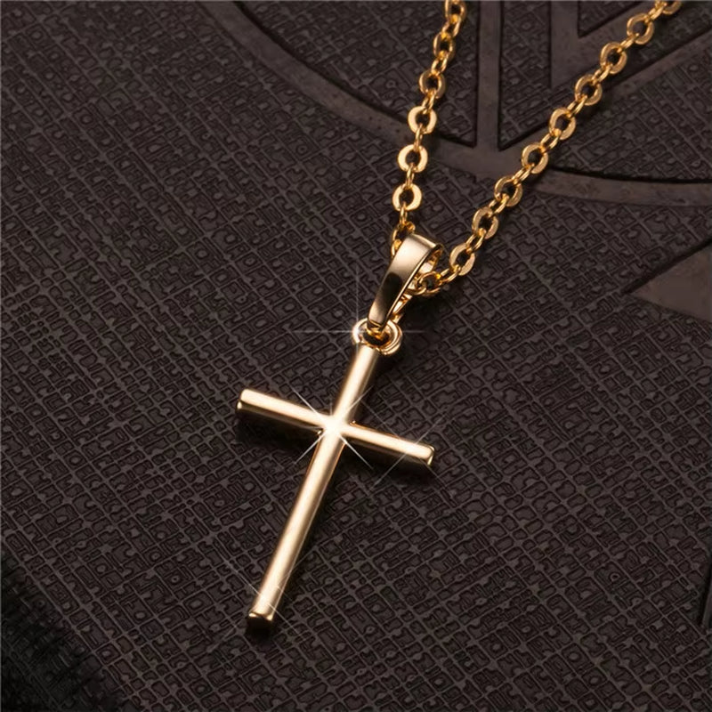 Fashion Female Cross Pendants Dropshipping Gold Black Color Stainless Steel Jesus Cross Pendant Necklace Jewelry for Men/Women