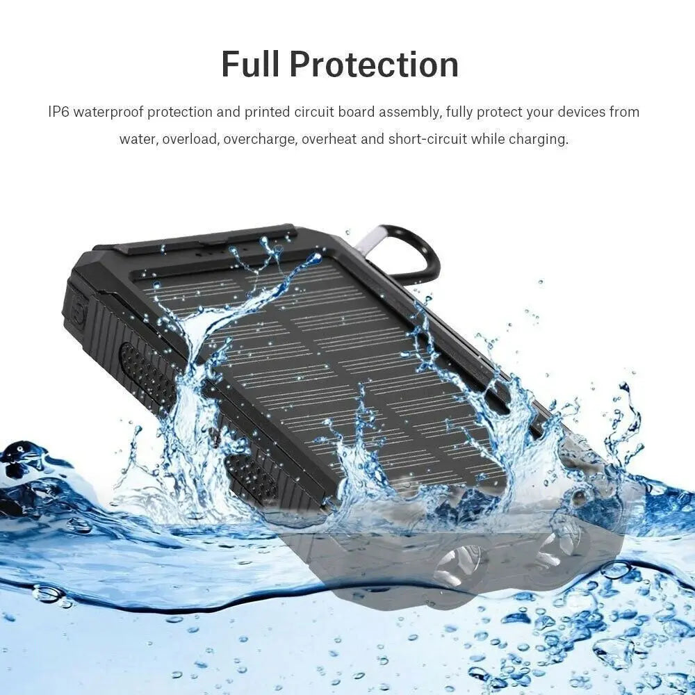 New 20000Mah Solar Power Bank Outdoor Waterproof Solar Power Charging Bank 2Usb Led Battery Charger for Cell Phone with Buckle